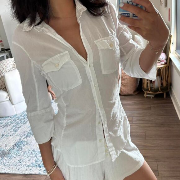 Standard James Perse white SHEER SLUB SIDE PANEL SHIRT size 3 - Picture 1 of 6